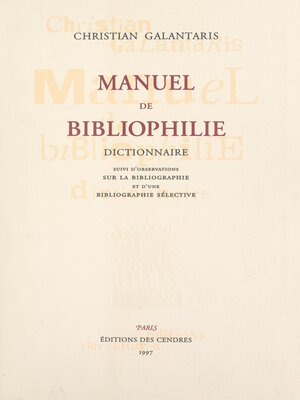cover image of Manuel de bibliophilie (2). Dictionnaire